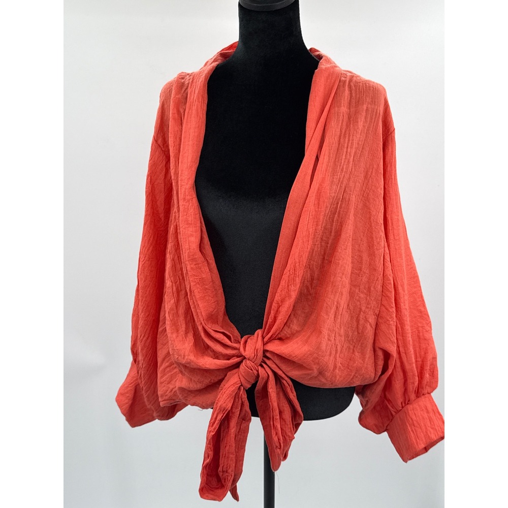 Jupee Brick Red Tie Front Cardigan Top XL Made in USA Textured Gauze JP65 NEW